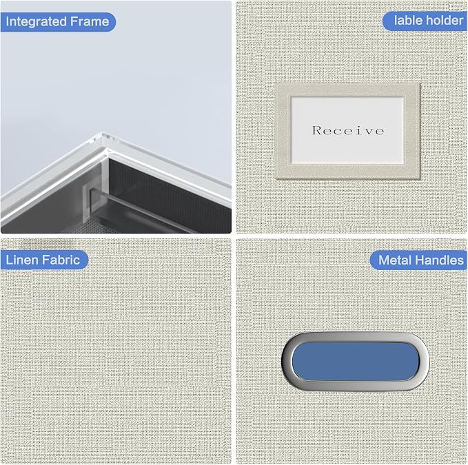 File Organizer Box - File Boxes for Hanging Files with Lid Set of 3 Decorative Hanging Folders Organizer with One-Piece Plastic Frame Slides (Beige White, 13.2 * 10.1 * 10.1in(3Pack))