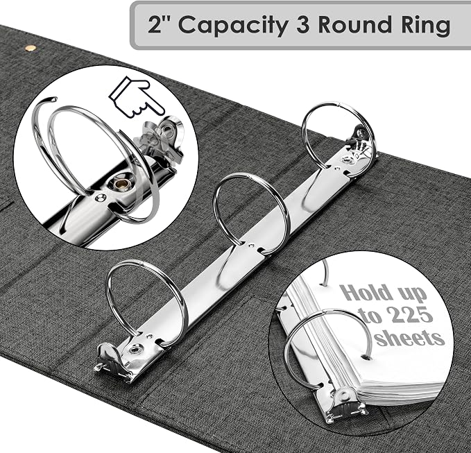 EYROZILL 3 Ring Binder 2 Inch, Binder for Letter Size (11" x 8.5") with 5 Tab Dividers, File Folder Labels and Low Profile Clipboards, Darkgrey
