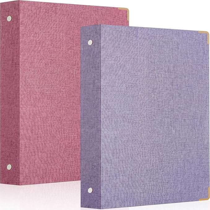 Fulmoon 2 Pcs Aesthetic 3 Ring Binders with Linen Cover 1 Inch Round Rings Binder with Inner Pocket 8.5" x 11" Binder Fits Letter Sized Durable for School Office and Home(Pink, Lavender)