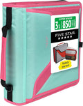 Five Star Zipper Binder, 3-Inch D-Ring Case Binder, 850-Sheet Capacity, Multiple Pockets, Front 5-Tab Expanding File, Removable Padded Case and Shoulder Strap, Taffy Twist (292960L)