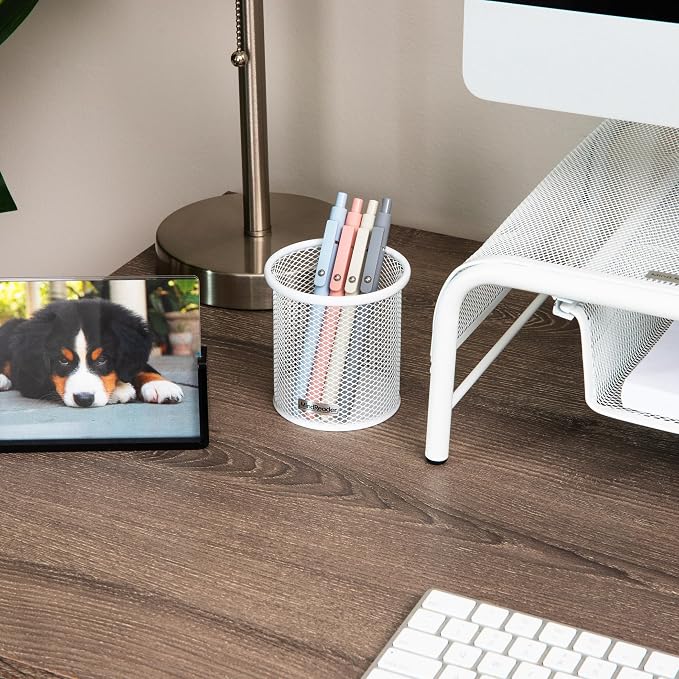 Mind Reader Pen and Accessories Holder, Desktop Organizer, Office, Metal Mesh, 3.5"L x 3.5"W x 3.75"H, Set of 3, White