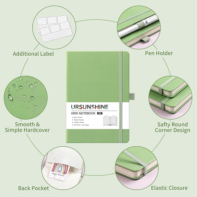 Graph Grid Paper Notebook/Journal - Classic Journal/Notebook with Ribbon Divider