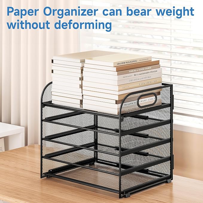 Paper Organizer Letter Tray with Handle Mesh 5 Trays-Black 2 Pack | Desk File Organizer Paper Sorter Desk Organizer for Office, Home or School