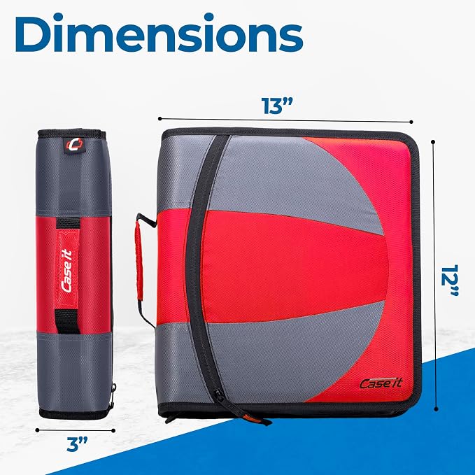 Case-it Dual Binder | 1.5" D-Rings | 600-Sheet | Dual-101 Fire Engine Red | Dual 2-in-1, Pencil Pouch, Multiple Pockets, School & Office Organizer, Shoulder Strap