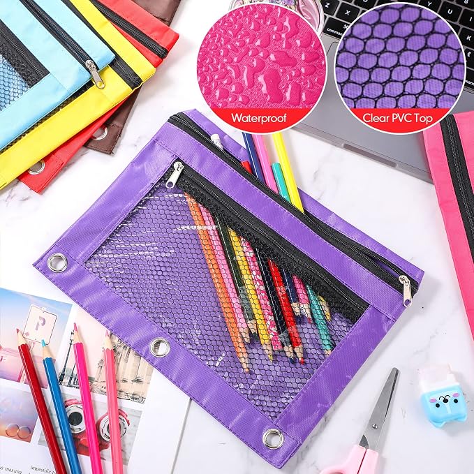 Fainne 60 Pack Pencil Pouches for 3 Ring Binder, A4/letter Size Compatible, 3 Hole Zipper Pouches with Clear Window, Double Zipper Pencil Case Bulk for Office School College Supplies(Multi Color)