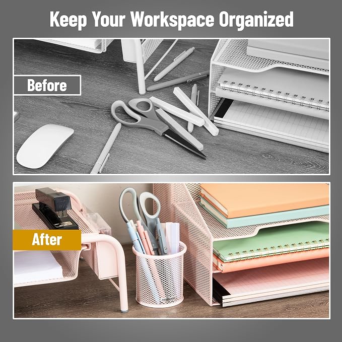 Mind Reader Pen and Accessories Holder, Desktop Organizer, Office, Metal Mesh, 3.5"L x 3.5"W x 3.75"H, Set of 3, Pink