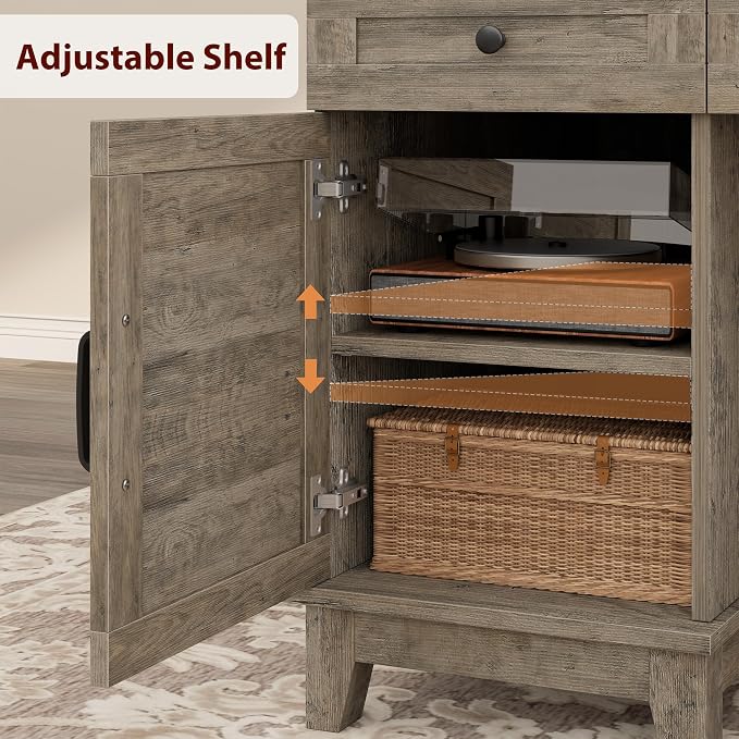 IDEALHOUSE Farmhouse Executive Desk 60 Inch, Wooden Home Office Desk with Adjustable Storage Cabinet, Built-in Charging Port, File Cabinet for Writing & Study, Elegant Workstation, Retro Gray