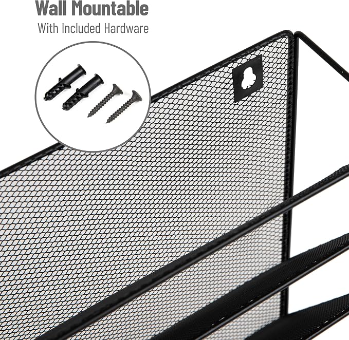 Mind Reader 5-Tier Vertical File Storage, Desktop Organizer, Wall Mount, Office, Metal Mesh, 12.75" L x 4" W x 16" H, Black (Pack of 4)