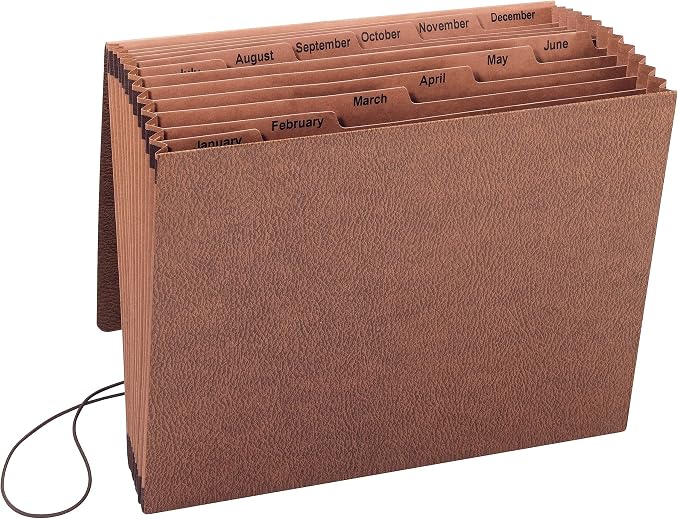 Smead TUFF Expanding File, 12 Pockets, Monthly (Jan.-Dec.), Flap and Cord Closure, Letter Size, Redrope (70388)