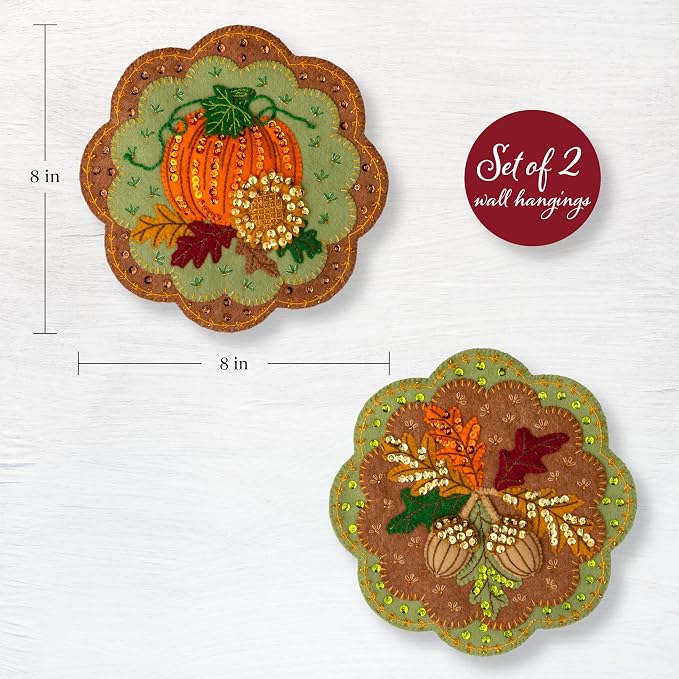 Bucilla, Felt Applique 2 Piece Wall Hanging Kit, Pumpkin Patch Pair, Perfect for Holiday DIY Arts and Crafts Projects, 89712E