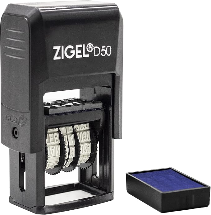 ZIGEL D50 Date Stamp with Paid - Self Inking Date Stamp - Blue
