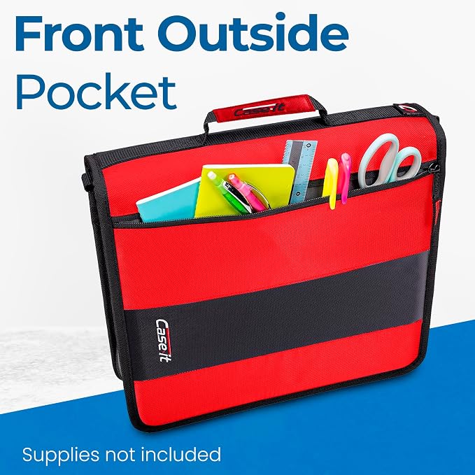 Case-it Zipper Binder | 2-Inch O-Rings | 350-Sheet | D-251 Fire Engine Red | Classic, Multiple Storage Pockets, Shoulder Strap, School & Office Organizer, 6-Pack