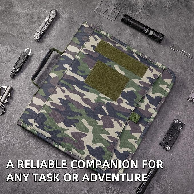 Kosibate Tactical Padfolio Portfolio Binder with Zipper and 25 Sheets of Letter Size Paper,Tactical Notebook Cover with Zippered for Folders,Detachable 3-Ring Binder(Camouflage,A4,13.5X 11.5Inch)