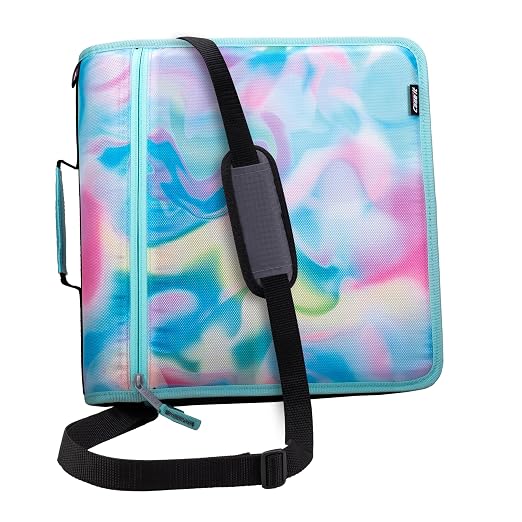 Case-it School Zipper Binder | 3-Inch O-Rings | 600-Sheet | D-146 Aqua | Mighty Zip Tab, 5-Color Tab Expanding File Folder, Multiple Pockets, Shoulder Strap, Iridescent Pastel Design, Office