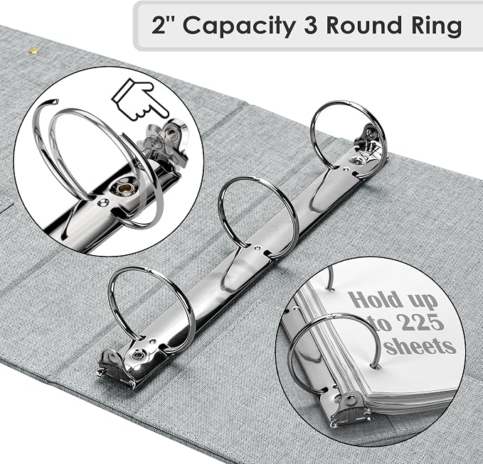 EYROZILL 3 Ring Binder 2 Inch, Binder for Letter Size (11" x 8.5") with 5 Tab Dividers, File Folder Labels and Low Profile Clipboards, Light Grey
