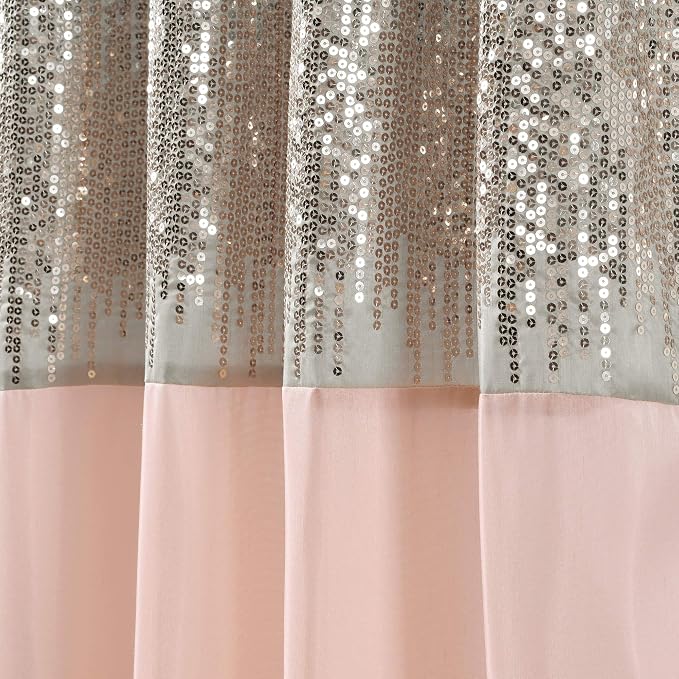 Lush Decor Night Sky Window Curtain Panel, Single 42"W x 108"L Gray & Blush - Sequin Backdrop Curtain - Room Darkening Curtains For Bedroom - Glam Decor