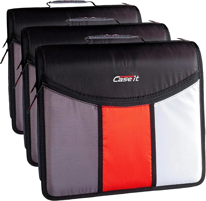 Case-it The Mighty Zip Tab Zipper Binder - 3 Inch O-Rings - 5 Color Tab Expanding File Folder - Multiple Pockets - 600 Sheet Capacity - Comes with Shoulder Strap - Jet Black D-156-N (Pack of 3)