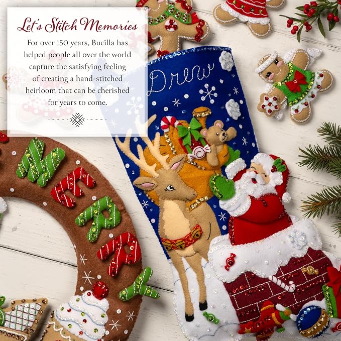 Bucilla Felt Applique 18" Stocking Making Kit, Christmas Nativity, Perfect for DIY Arts and Crafts, 89531E