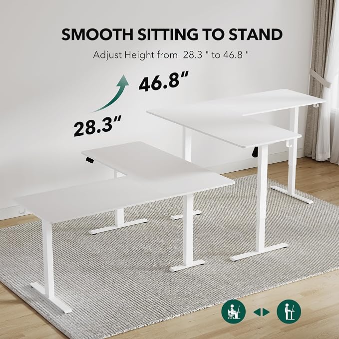 FEZIBO 63" x 55"L Shaped Standing Desk, Electric Stand up Corner Computer Desk, Sit Stand Home Office Desk with Splice Board, White
