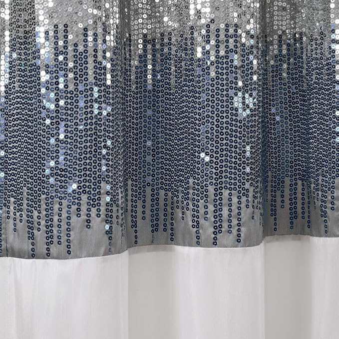 Lush Decor Night Sky Window Curtain Panel, Single 42"W x 95"L Navy & White - Sequin Backdrop Curtain - Room Darkening Curtains For Bedroom - Glam Decor