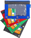 BAZIC PRODUCTS 3-Ring Pencil Pouch with Clear Mesh Window, 4-Set | clear mesh window and a zipper closure for pens, pencils, supplies