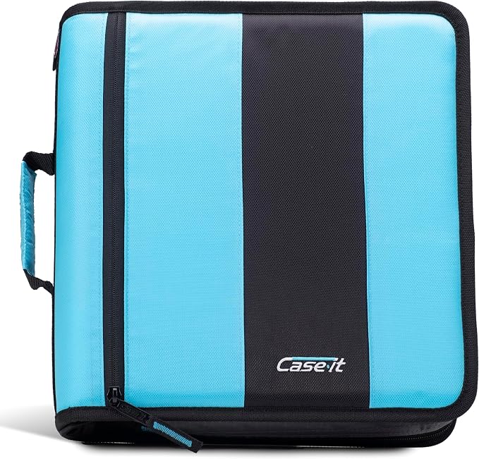 Case-it Classic Zipper Binder | 2-Inch O-Rings, 350 Sheet Capacity, Multiple Storage Pockets & Shoulder Strap | School & Office Organizer | D-251 Teal (Pack of 6)