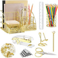 KAAKOW Gold Desk Organizers and Accessories Office Supplies Set Stapler, Pen Holder, Phone Holder, Scissors, Pen, Ruler, 30 Paper Clips, 22 Binder Clip, 20 Tacks and 1000pcs Staples (Gold)