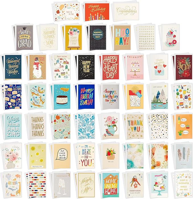 Hallmark All Occasion Boxed Set of Assorted Blank Greeting Cards (100 cards) with Card Organizer Birthday Cards Assortment (20 cards)