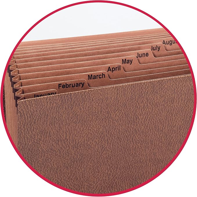 Smead TUFF Expanding File, 12 Pockets, Monthly (Jan.-Dec.), Flap and Cord Closure, Legal Size, Redrope (70390) (Pack of 5)