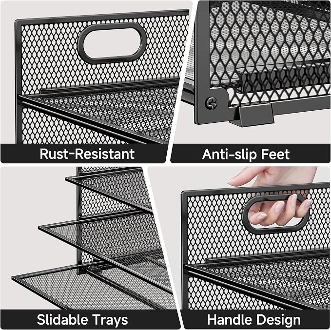 6-Tier Paper Organizer for Desk with Handle | Heavy Duty Metal File Organizer, Stackable Desktop Organizer for Office Supplies, Documents and Stationery Storage