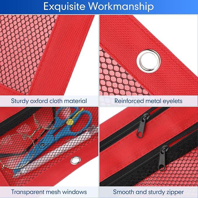 Leelosp 48 Pack Pencil Pouch for 3 Ring Binder,Multi-color | Bulk Mesh Zipper Binder Pouches Pencil Boxes for Classroom Pencils Case Bags for Storing School Students Teacher Supplies