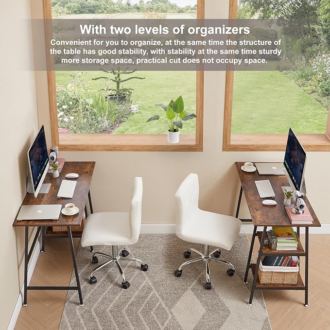 VECELO 43.1 Inch Computer Desk Home Office Walnut Study Desk Work Office Table with Shelves Wooden Desk for Bedroom