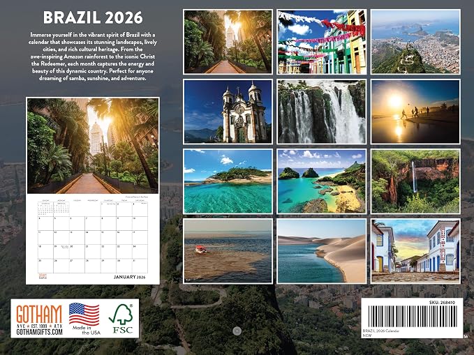 Brazil Calendar 2026 Monthly Wall Calender 12 Month|American Made In The USA
