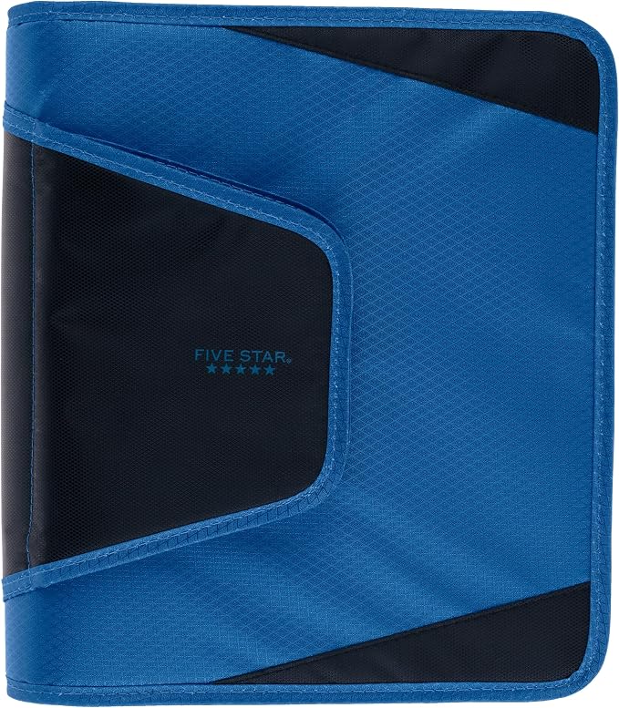 Five Star Zipper Binder,1-1/2 Inch 3-Ring Binder with Round Rings,3-Pocket Expanding File,500 Sheet Capacity,Blue (72202),(Pack of 4)