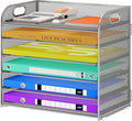 Cawukege 6 Tier Paper Organizer with Handle, Metal Desk Organizer Mesh Paper Letter Tray Desktop File Folder Document Sorter for Classroom, School, Office Accessories Storage (1, 6 Tier - Silver)