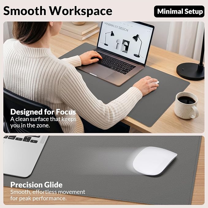 AFIING Cork Desk Mat, Dark Grey, 35.4" x 17",Desk pad Protector | Dual-Sided Cork & PU Leather, Large Mouse Pad, Non-Slip & Waterproof