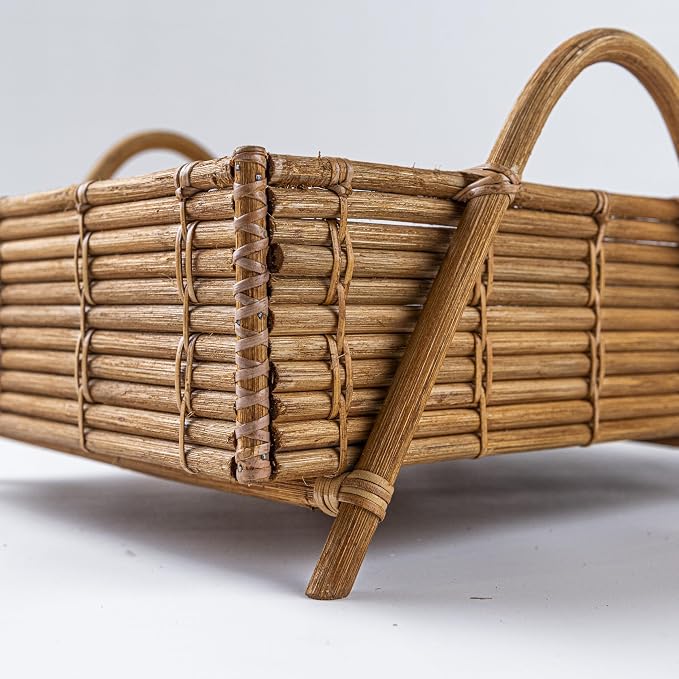 Rattan Inbox Tray for Desk, Made in Indonesia – 14x10.5x3.5 inch Handwoven Basket Organizer, Single Letter Tray with Sturdy Frame, Made in Indonesia, Decorative Wicker Paper Holder (Honey)