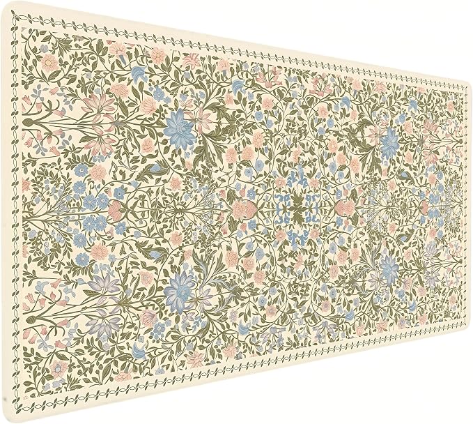 Cute Floral Aesthetic Daisy Gaming Mouse Pad, Pink Rug Desk Mat with Anti-Slip Base & Stitched Edges, Computer Keyboard & Laptop Pad, 35.4" x 15.7" in in Workstation Accessories