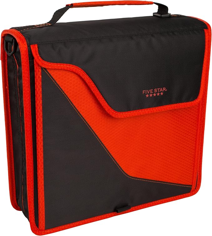 Five Star Zipper Binder, 3 Inch 3-Ring Binder with D Rings, Removable Padded Case, 5-Tab Expanding File and Multi-Use Strap, 850 Sheet Capacity, Red/Black (29296CE8)