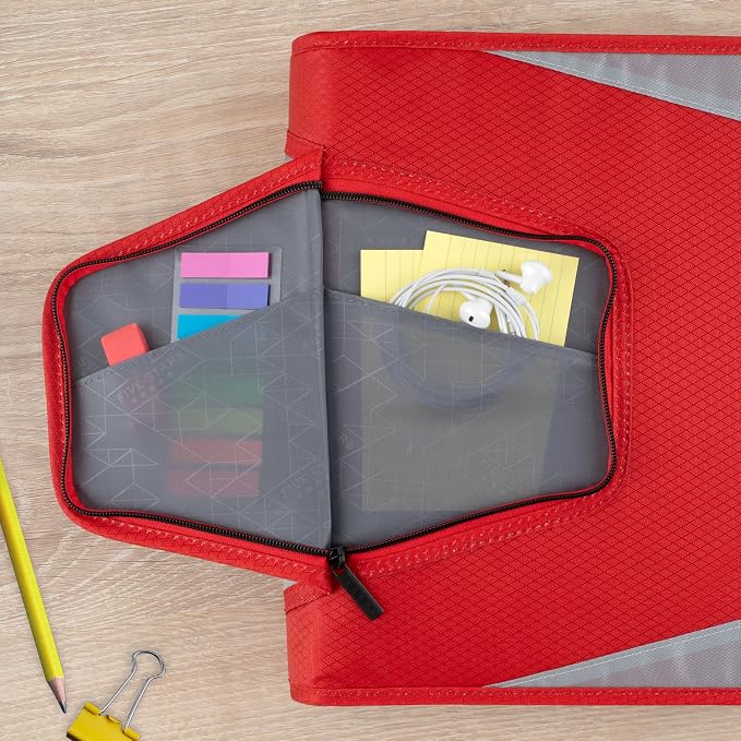 Five Star Zipper Binder 1.5 Inch O-Rings Case Organiser with 3-Pocket Expanding File, 500 Sheet Capacity, Crimson Fade (280146K)