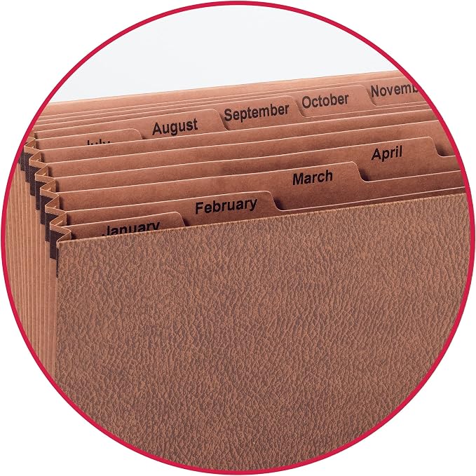 Smead TUFF Expanding File, 12 Pockets, Monthly (Jan.-Dec.), Flap and Cord Closure, Letter Size, Redrope (70388) (Pack of 5)