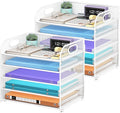 Cawukege 2 Pack 5 Tier Paper Organizer, Letter Tray with Handle, Mesh Desk Organizer, Metal File Organizer, Office Desk Accessories for Home, Office, Classroom, School (White, 2)
