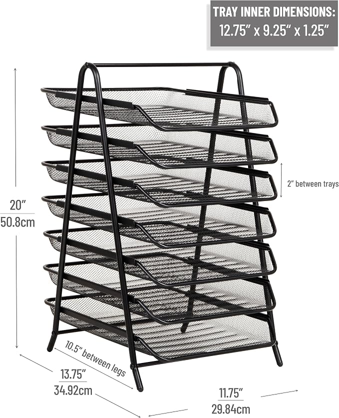 Mind Reader 7-Tier Paper Tray, Desktop Organizer, File Storage, Office, Metal Mesh, Black