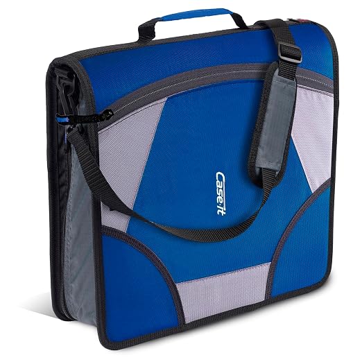 Case-it School Zipper Binder | 4" D-Rings | 800-Sheet | D-186 Midnight Blue | King Sized Zip Tab, 5-Subject Expanding File Folder, Multiple Pockets, Storage Organizer, Shoulder Strap, Office