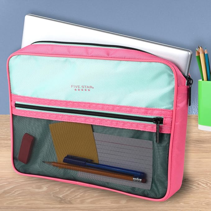 Five Star Zipper Binder, 3-Inch D-Ring Case Binder, 850-Sheet Capacity, Multiple Pockets, Front 5-Tab Expanding File, Removable Padded Case and Shoulder Strap, Taffy Twist (292960L)