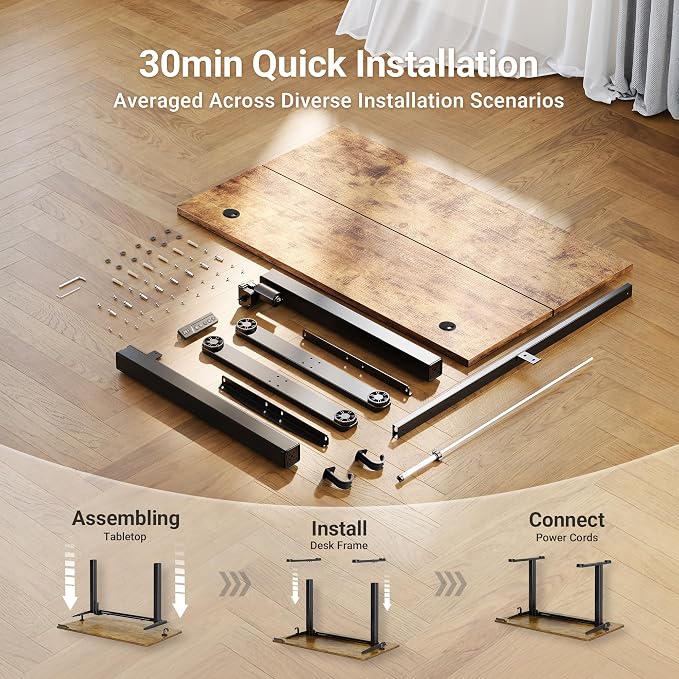 Claiks Electric Height Adjustable Standing Desk, 40x24 Inch, Rustic Brown | Smooth Height Adjustment, 3 Memory Presets, Cable management hub & hook, Stable Steel Frame, 156 lbs Capacity, Easy Assembly