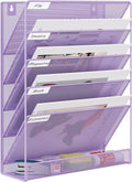 EasyPAG 5 Tier Wall File Holder, Mesh Hanging Folder Organizer with Classify Label, Versatile Desk File Holder, Vertical Wall Mounted Mail Organizer for Office Home Cubicle, Purple