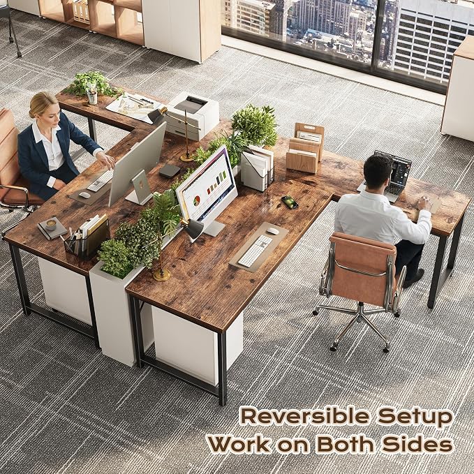 Huuger 63 Inch L Shaped Desk with 0.95 Inch Thicker Desktop | Reversible Computer Desk, Larger Corner Office Gaming Desk, Robust Metal Frame, for Home Office, Study, Rustic Brown
