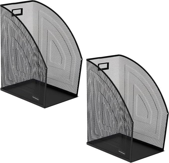 Mind Reader Vertical File Storage, Desktop Organizer, Workspace, Office, Metal Mesh, 6.25" L x 10" W x 12.5" H, Black (Pack of 4)