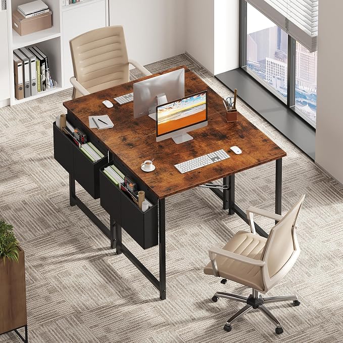 OLIXIS Small Computer Desk, 31 Inch Gaming Desks for Home Office | Writing Study Craft Work Table, Computer Workstation for Bedroom Small Spaces with Storage Bag, Brown